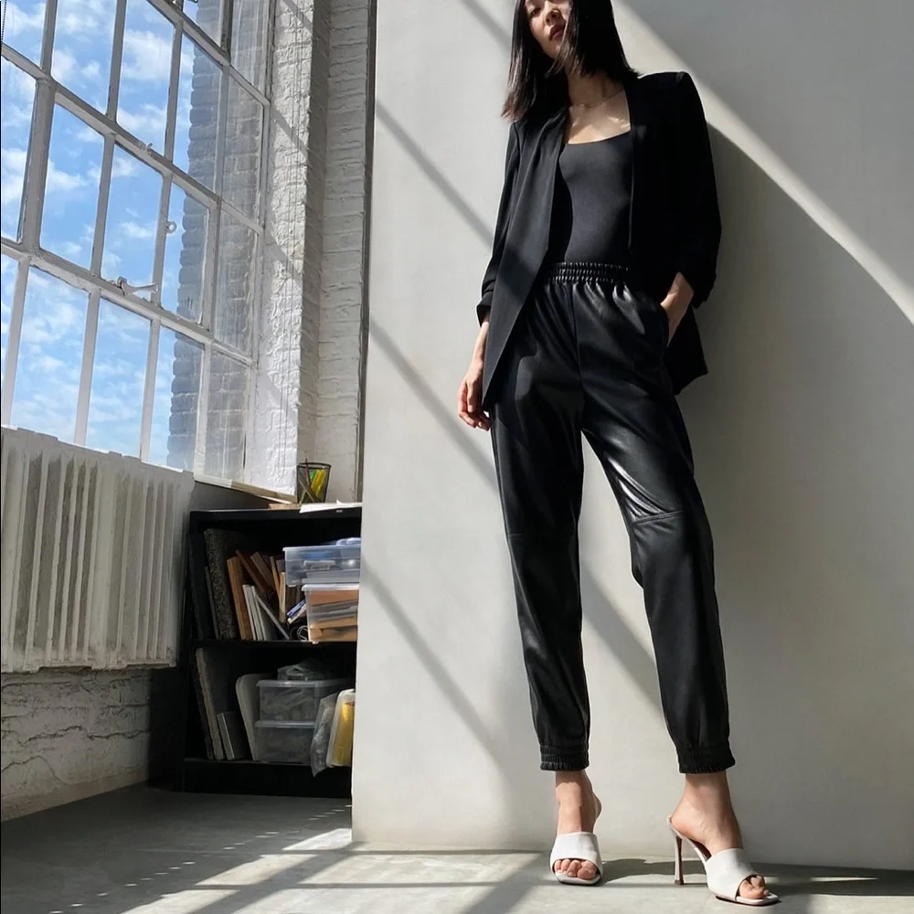 Aritzia Black Faux Leather Jogger Pants